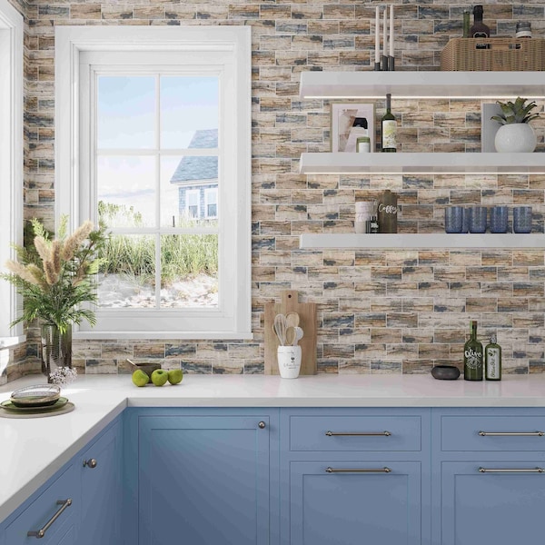 Apollo Tile Blue And Beige Subway 9.18 sq.ft 11.5 in. x11.5 in. Recycled Glass Tile, 10PK - APLNNR9904BLEC37