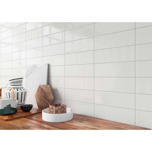 Msi Urbano Pure 3D Mix SAMPLE Glossy Ceramic White Textured Subway Tile - ZOR-PT-0524-SAM