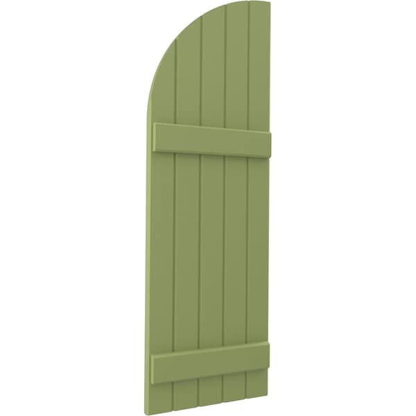 Ekena Millwork Americraft 5-Board (2 Batten) Wood Joined Board-n-Batten Shutters w/ Arch Top, ARW101BQ518X69MGH, PR - ARW101BQ518X69MGH