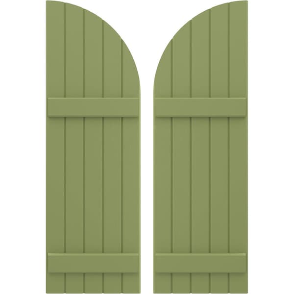 Ekena Millwork Americraft 5-Board (2 Batten) Wood Joined Board-n-Batten Shutters w/ Arch Top, ARW101BQ518X69MGH, PR - ARW101BQ518X69MGH