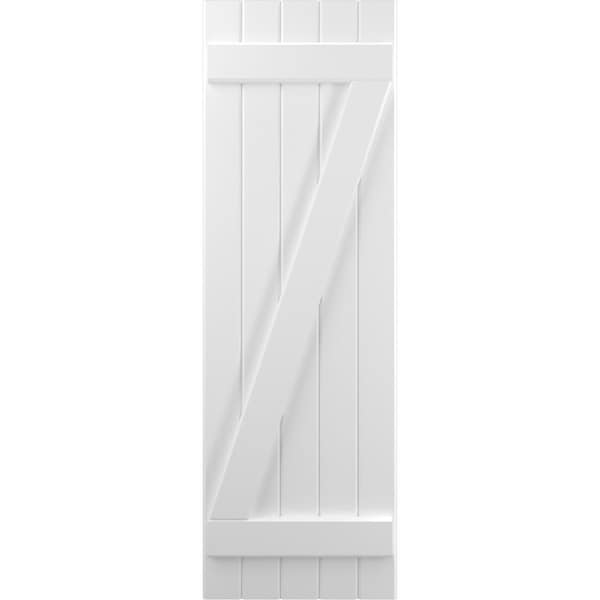 Ekena Millwork Americraft 5-Board (2 Batten) Wood Joined Board-n-Batten Shutters w/ Z-Bar, ARW102BB518X31WHH, PR - ARW102BB518X31WHH