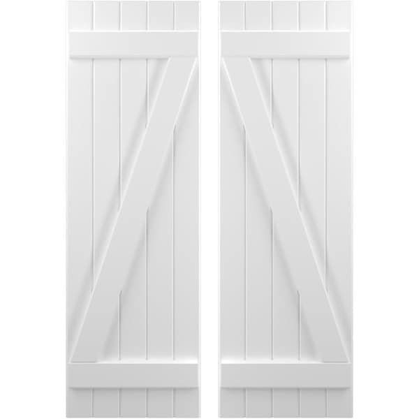 Ekena Millwork Americraft 5-Board (2 Batten) Wood Joined Board-n-Batten Shutters w/ Z-Bar, ARW102BB518X31WHH, PR - ARW102BB518X31WHH