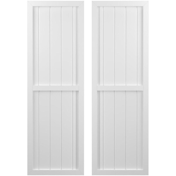 Ekena Millwork Americraft 5-Board Exterior Wood 2 Equal Panel Framed Board-n-Batten Shutters, ARW101BF518X33WHH, PR - ARW101BF518X33WHH