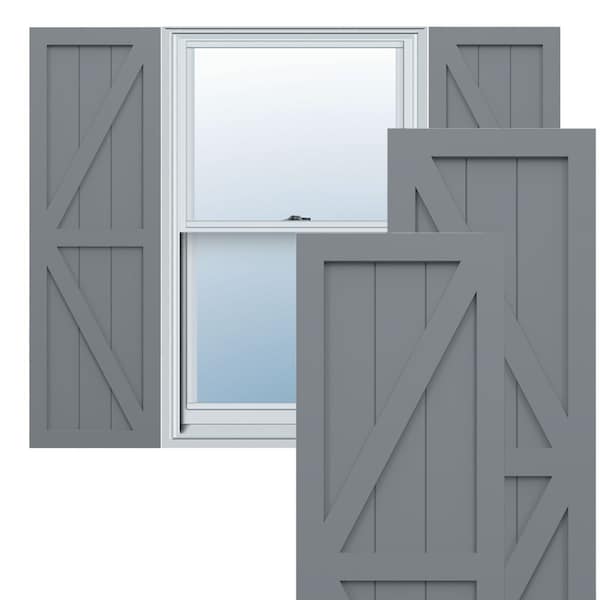 Ekena Millwork True Fit PVC Two Equal Panel Farmhouse Fixed Mount Shutters w/ Z-Bar, Ocean Swell , 18W x 42H, PR - TFP102FH18X042CH