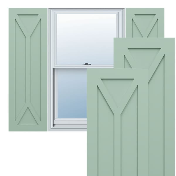 Ekena Millwork True Fit PVC San Carlos Mission Style Fixed Mount Shutters, Seaglass, 15W x 25H, PR - TFP001SC15X025SG