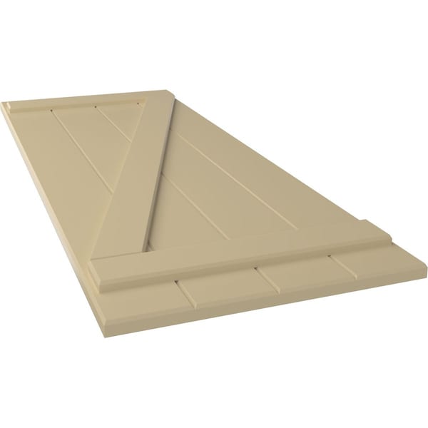 Ekena Millwork True Fit PVC, Four Board Joined Board-n-Batten Shutters w/Z-Bar, Natural Twine , 21 1/2W x 36H, PR - TFP102BBF21X036NT