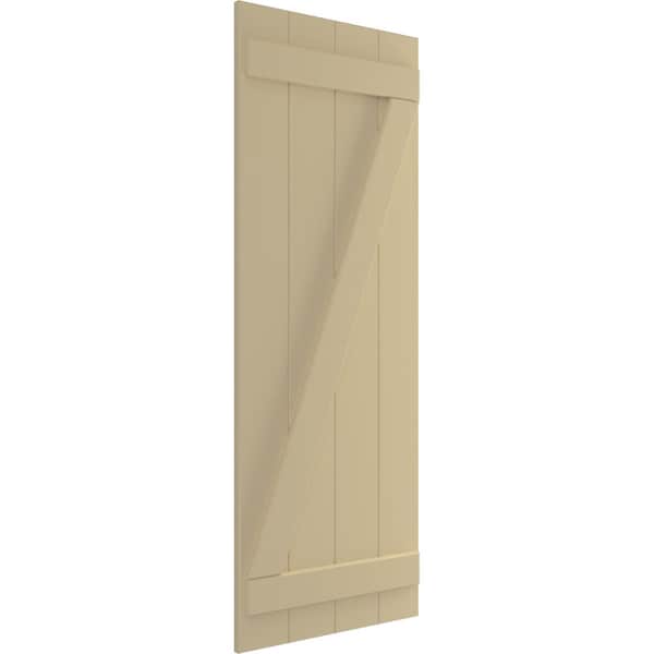 Ekena Millwork True Fit PVC, Four Board Joined Board-n-Batten Shutters w/Z-Bar, Natural Twine , 21 1/2W x 36H, PR - TFP102BBF21X036NT