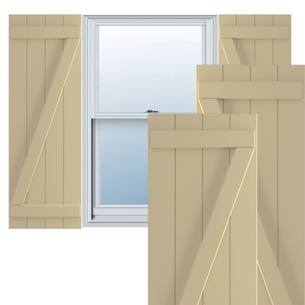 Ekena Millwork True Fit PVC, Four Board Joined Board-n-Batten Shutters w/Z-Bar, Natural Twine , 21 1/2W x 36H, PR - TFP102BBF21X036NT
