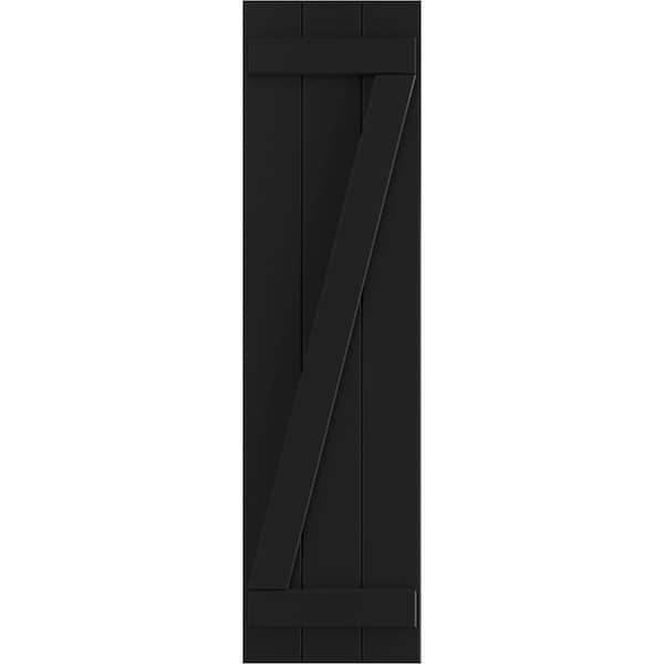 Ekena Millwork True Fit PVC Three Board Joined Board-n-Batten Shutters w/Z-Bar, Black , 16 1/8W x 30H, PR - TFP102BBF16X030BL
