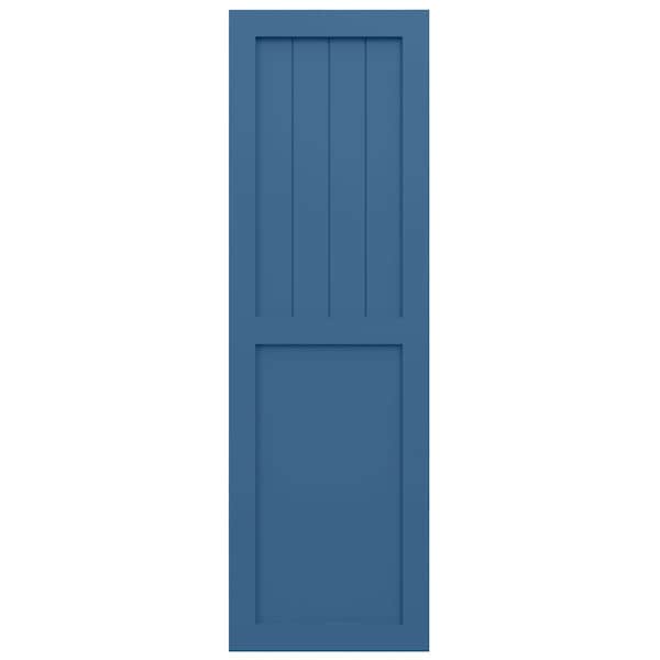 Ekena Millwork True Fit PVC Farmhouse/Flat Panel Combination Fixed Mount Shutters, Sojourn Blue, 12W x 71H, PR - TFP101FC12X071HB