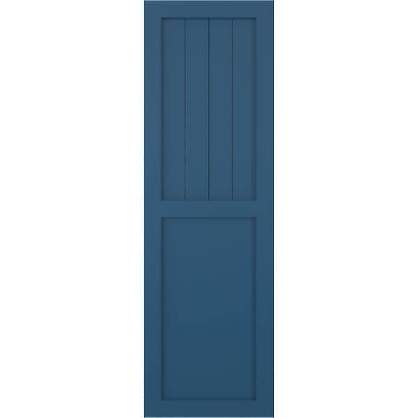 Ekena Millwork True Fit PVC Farmhouse/Flat Panel Combination Fixed Mount Shutters, Sojourn Blue, 12W x 71H, PR - TFP101FC12X071HB