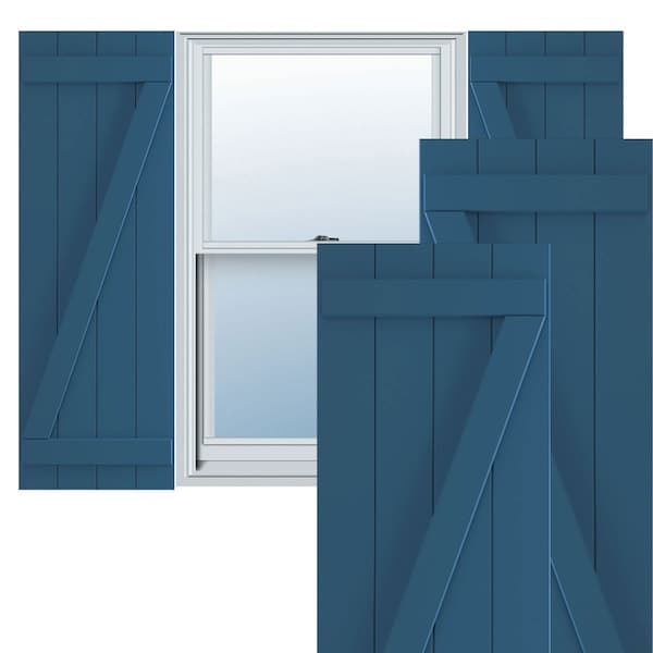 Ekena Millwork True Fit PVC Four Board Joined Board-n-Batten Shutters w/Z-Bar, Sojourn Blue , 21 1/2W x 31H, PR - TFP102BBF21X031HB
