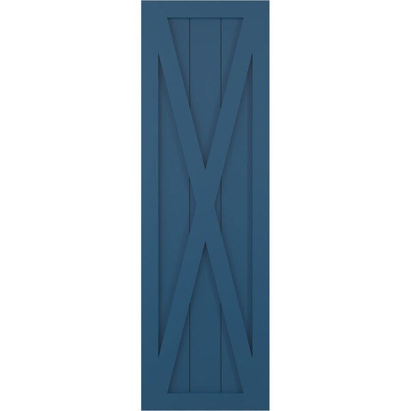 Ekena Millwork True Fit PVC Single X-Board Farmhouse Fixed Mount Shutters, Sojourn Blue, 12W x 40H, PR - TFP001FH12X040HB