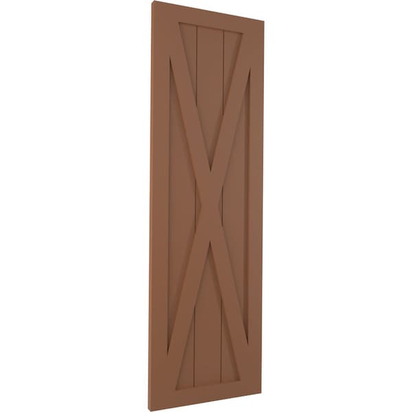 Ekena Millwork True Fit PVC Single X-Board Farmhouse Fixed Mount Shutters, Burnt Toffee, 12W x 47H, PR - TFP001FH12X047BT