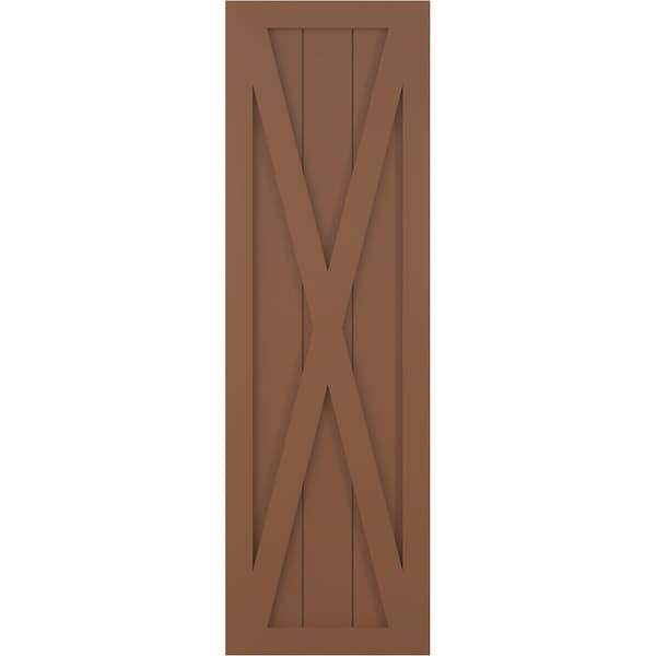 Ekena Millwork True Fit PVC Single X-Board Farmhouse Fixed Mount Shutters, Burnt Toffee, 12W x 47H, PR - TFP001FH12X047BT