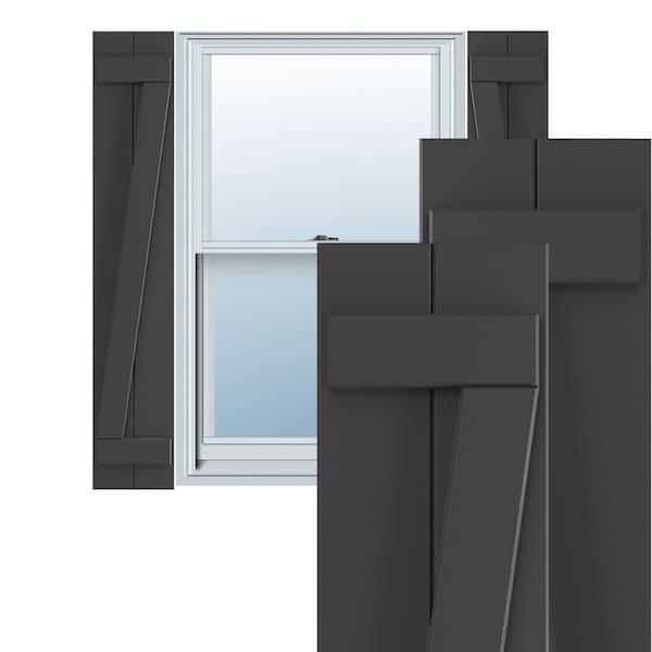 Ekena Millwork True Fit PVC, Two Board Joined Board-n-Batten Shutters w/Z-Bar, Shadow Mountain , 10 3/4W x 33H, PR - TFP102BBF11X033SM