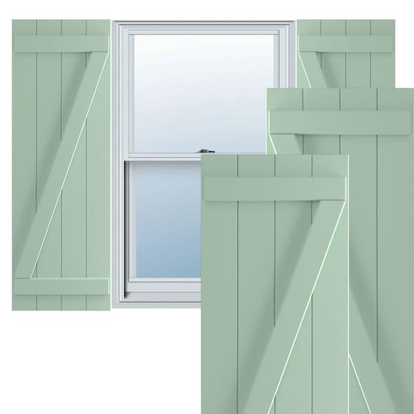 Ekena Millwork True Fit PVC, Four Board Joined Board-n-Batten Shutters w/Z-Bar, Seaglass , 21 1/2W x 28H, PR - TFP102BBF21X028SG
