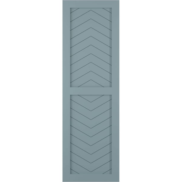 Ekena Millwork True Fit PVC Two Panel Chevron Modern Style Fixed Mount Shutters, Peaceful Blue, 18W x 30H, PR - TFP101CV18X030SB