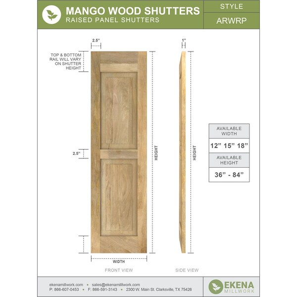 Ekena Millwork Americraft 2 Equal Raised Panel Exterior Real Wood Shutters, RW101RP15X72PRH - RW101RP15X72PRH