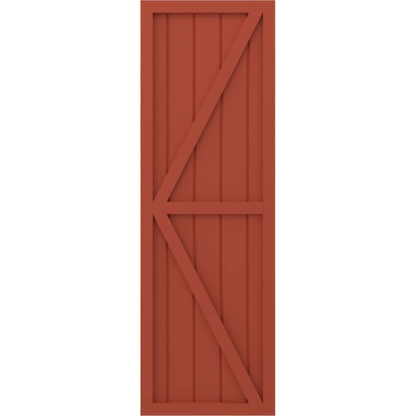 Ekena Millwork Americraft 5-Board Wood 2 Equal Panel Frmd Board-n-Batten Shutters w/Dubl Z-Bar, ARW102BF518X35CLH, PR - ARW102BF518X35CLH