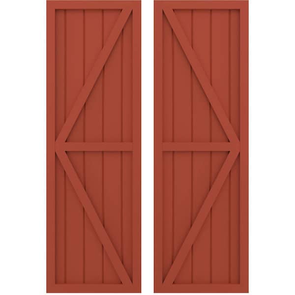 Ekena Millwork Americraft 5-Board Wood 2 Equal Panel Frmd Board-n-Batten Shutters w/Dubl Z-Bar, ARW102BF518X35CLH, PR - ARW102BF518X35CLH
