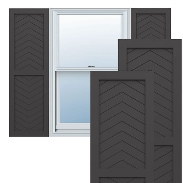 Ekena Millwork True Fit PVC Two Panel Chevron Modern Style Fixed Mount Shutters, Shadow Mountain, 12W x 64H, PR - TFP101CV12X064SM