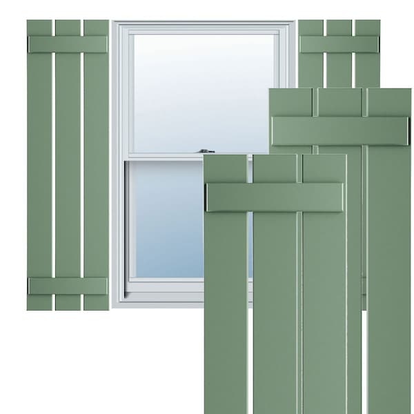 Ekena Millwork True Fit PVC, Three Board Spaced Board-n-Batten Shutters, Track Green , 17 1/8W x 40H, PR - TFP101SBF17X040TG