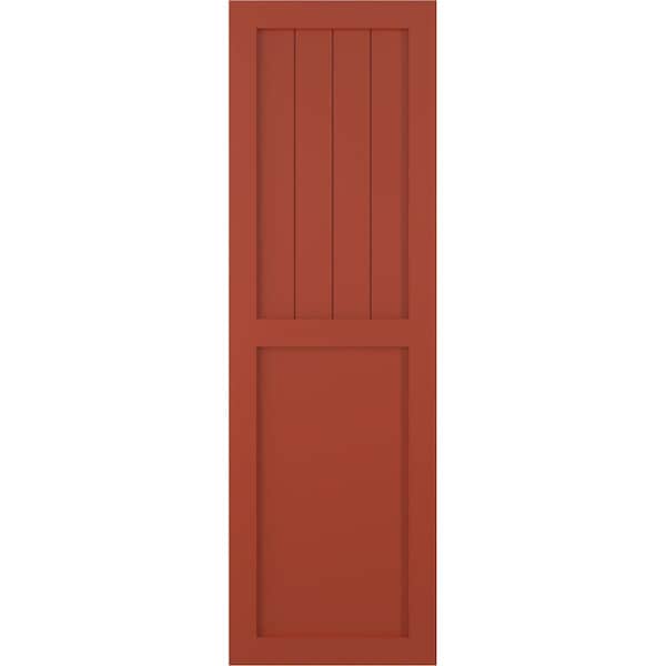 Ekena Millwork True Fit PVC Farmhouse/Flat Panel Combination Fixed Mount Shutters, Colorful Leaves, 18W x 33H, PR - TFP101FC18X033CL