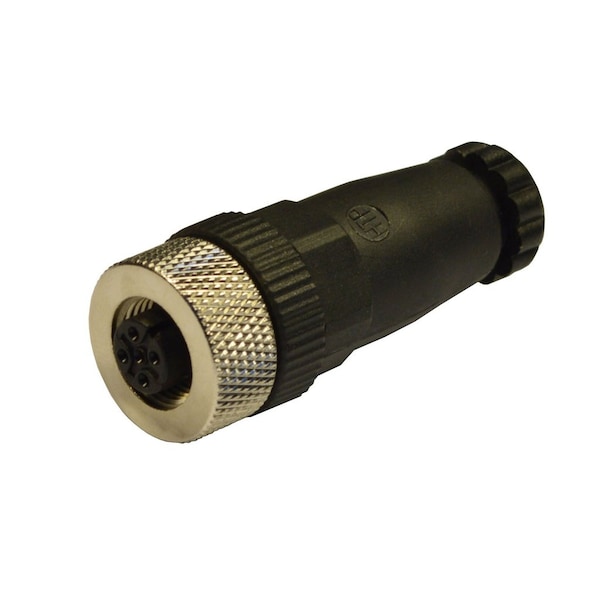 Conector M12, con código A, 12 pines, 30V, 1.5 amperes, conector hembra recto, carcasa de PA66 UL94-V2, PG7 - 12FC12000.