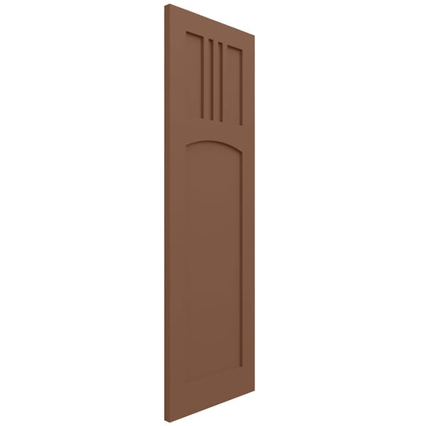 Ekena Millwork True Fit PVC San Miguel Mission Style Fixed Mount Shutters, Burnt Toffee, 15W x 53H, PR - TFP001SM15X053BT