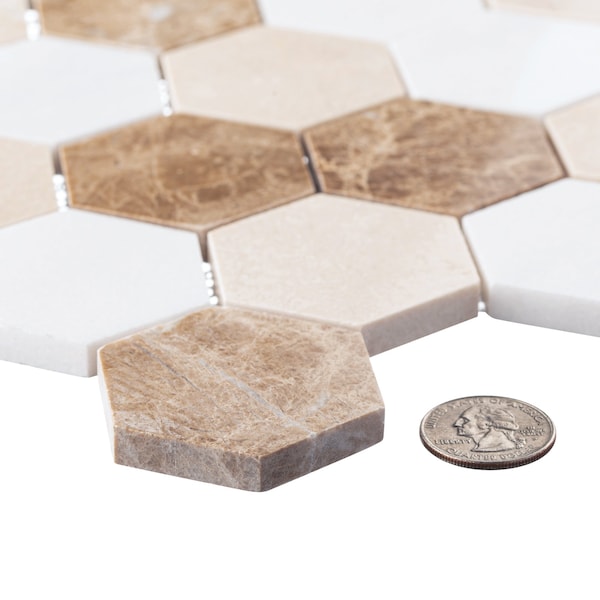 Andova Tiles ANDOVA TILES Channing 2" x 2" Marble Honeycomb Mosaic Floor Use Tile - ANDCHA125