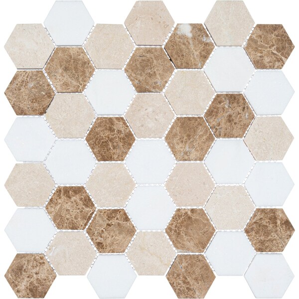 Andova Tiles ANDOVA TILES Channing 2" x 2" Marble Honeycomb Mosaic Floor Use Tile - ANDCHA125