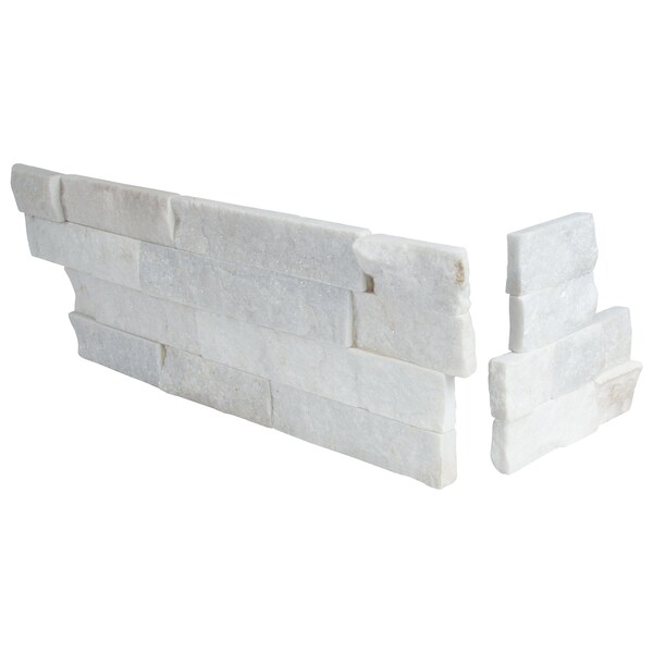 Msi Arctic White Splitface Ledger Corner 6 In. X 18 In. Natural Marble Wall Tile, 6PK - ZOR-PNL-0050