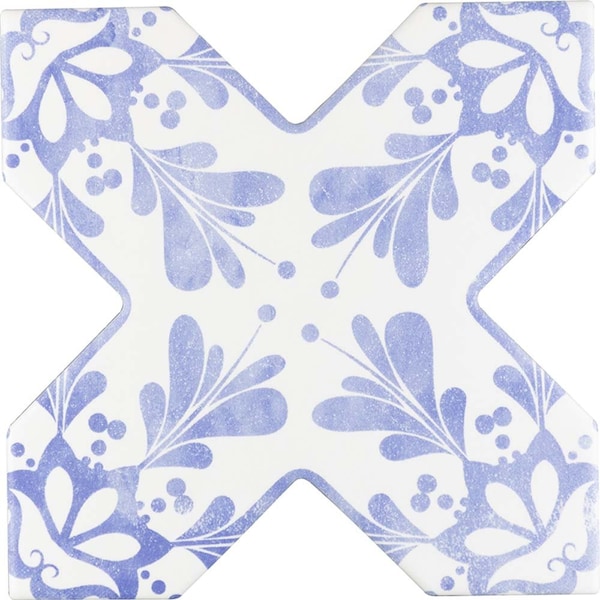 Apollo Tile Siena 5.35in x 5.35in Matte Blue Ceramic Cross-Shaped Deco Wall and Floor Tile 5.37 sqft/case, 27PK - MOR88BLUCRDEC