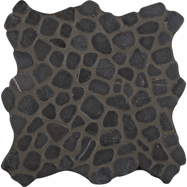 Msi Black Pebbles 11.42 In. X 11.42 In.Tumbled Marble Mesh-Mounted Mosaic Tile, 10PK - ZOR-MD-0356