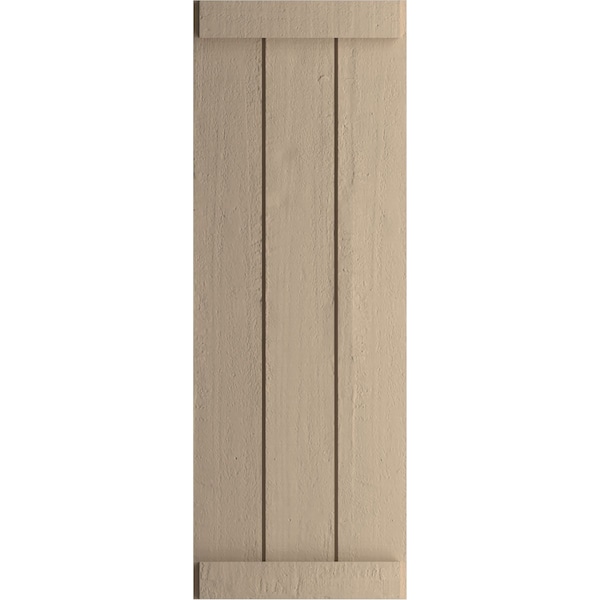 Ekena Millwork Rustic Three Board Joined Board-n-Batten Rough Cedar Faux Wood Shutters w/End Batten, 16 1/2"Wx74"H - SHUBJE16X74RCPR
