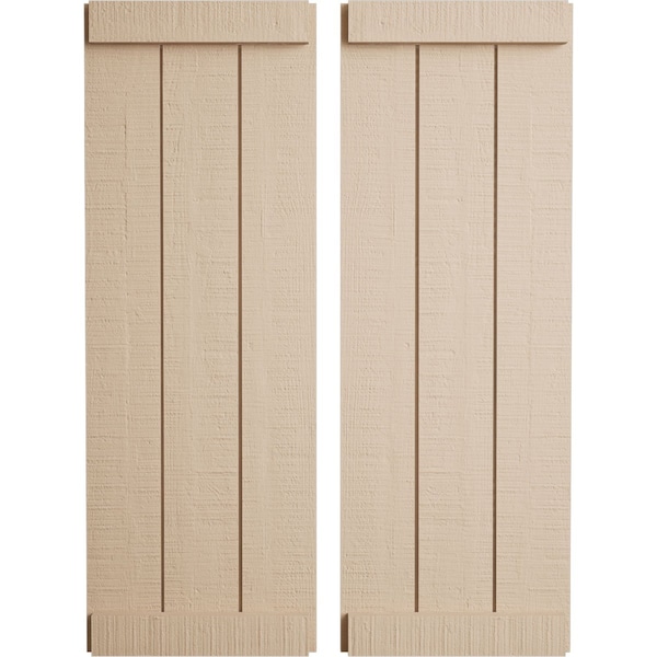 Ekena Millwork Rustic Three Board Joined Board-n-Batten Rough Cedar Faux Wood Shutters w/End Batten, 16 1/2"Wx74"H - SHUBJE16X74RCPR