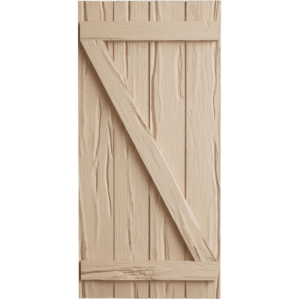 Ekena Millwork Rustic Four Board Joined Board-n-Batten Riverwood Faux Wood Shutters w/Z-Board, 22W x 80H, PR - SHUBJZ22X80RWPR