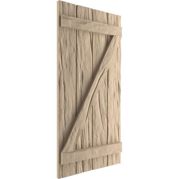 Ekena Millwork Rustic Four Board Joined Board-n-Batten Riverwood Faux Wood Shutters w/Z-Board, 22W x 80H, PR - SHUBJZ22X80RWPR
