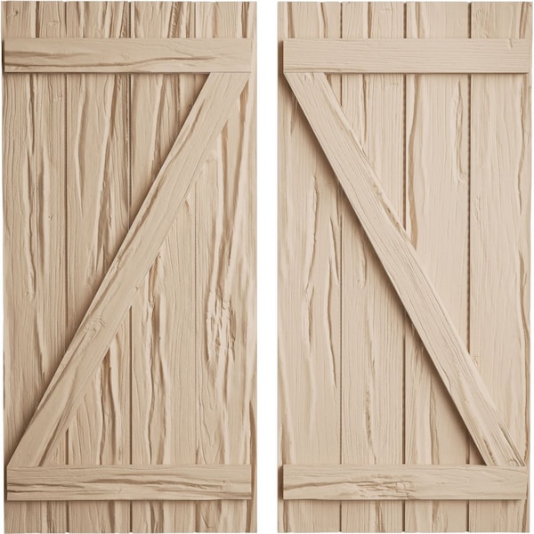 Ekena Millwork Rustic Four Board Joined Board-n-Batten Riverwood Faux Wood Shutters w/Z-Board, 22W x 80H, PR - SHUBJZ22X80RWPR