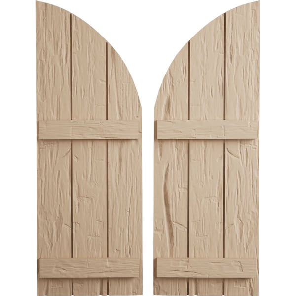 Ekena Millwork Hand Hewn 3 Board Joined Board-n-Batten w/Quarter Round Arch Top Faux Wood Shutters, 16 1/2"W x 56"H - SHUBJQ16X56HHPR