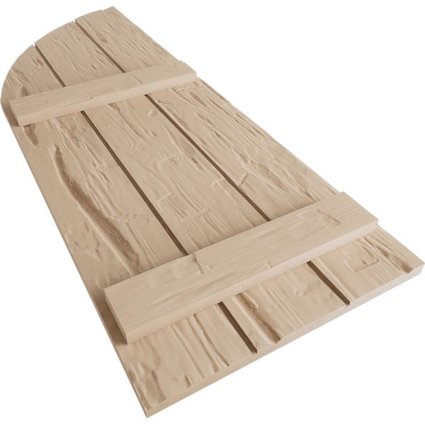 Ekena Millwork Hand Hewn 3 Board Joined Board-n-Batten w/Quarter Round Arch Top Faux Wood Shutters, 16 1/2"W x 56"H - SHUBJQ16X56HHPR