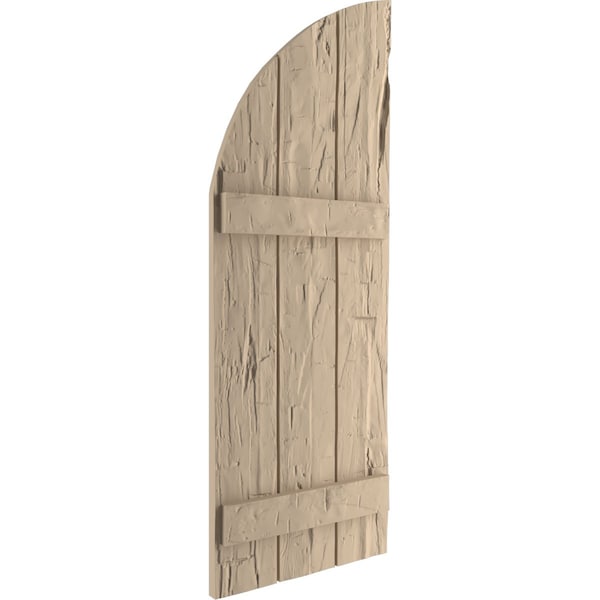 Ekena Millwork Hand Hewn 3 Board Joined Board-n-Batten w/Quarter Round Arch Top Faux Wood Shutters, 16 1/2"W x 56"H - SHUBJQ16X56HHPR