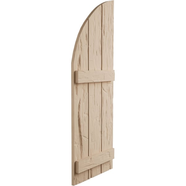 Ekena Millwork Hand Hewn 3 Board Joined Board-n-Batten w/Quarter Round Arch Top Faux Wood Shutters, 16 1/2"W x 56"H - SHUBJQ16X56HHPR