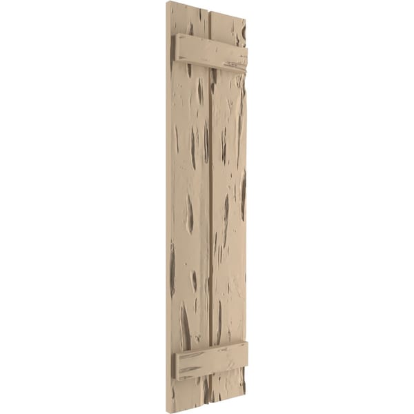 Ekena Millwork Rustic Two Board Spaced Board-n-Batten Pecky Cypress Faux Wood Shutters, 11 1/2"W x 52"H - SHUBSS11X52PCPR
