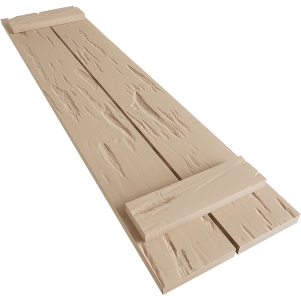 Ekena Millwork Rustic Two Board Spaced Board-n-Batten Pecky Cypress Faux Wood Shutters, 11 1/2"W x 52"H - SHUBSS11X52PCPR