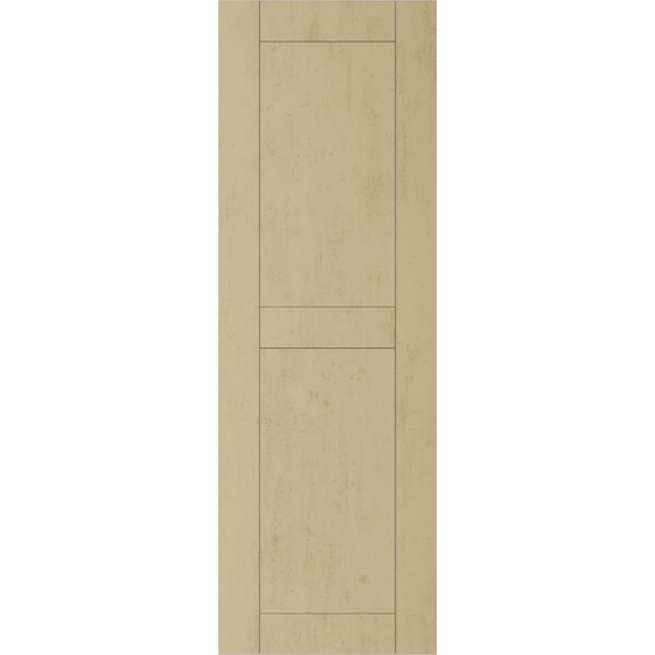 Ekena Millwork Rustic Two Equal Panel Flat Panel Riverwood Faux Wood Shutters (Per Pair), Primed Tan, 12"W x 38"H - SHUFP12X38RWPR