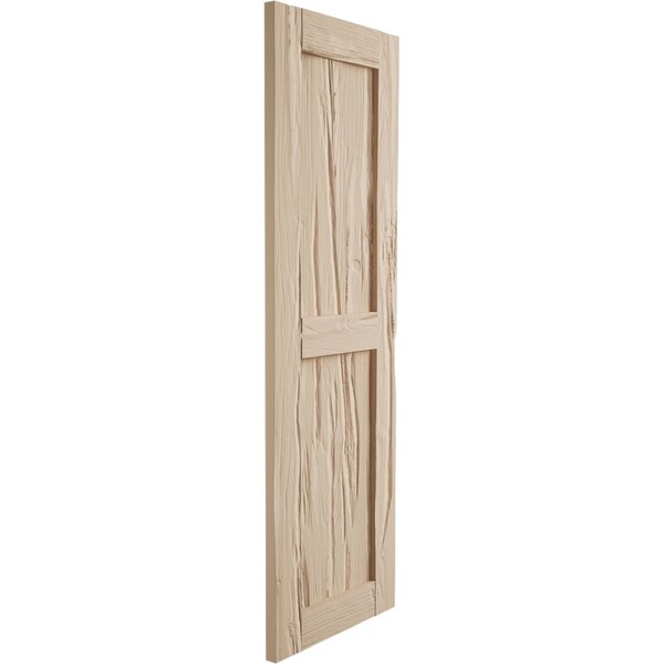 Ekena Millwork Rustic Two Equal Panel Flat Panel Riverwood Faux Wood Shutters (Per Pair), Primed Tan, 12"W x 38"H - SHUFP12X38RWPR