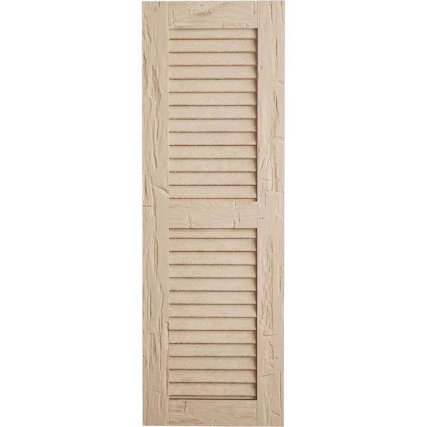 Ekena Millwork Rustic Two Equal Louver Hand Hewn Faux Wood Shutters (Per Pair), Primed Tan, 15"W x 70"H - SHULV15X70HHPR