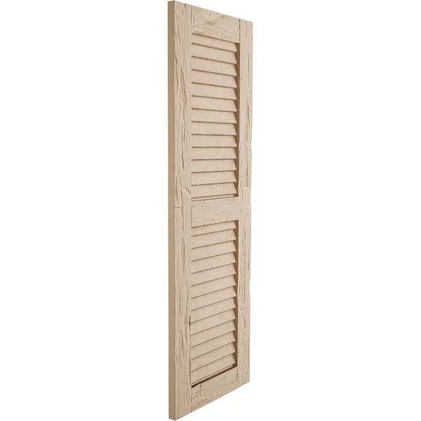 Ekena Millwork Rustic Two Equal Louver Hand Hewn Faux Wood Shutters (Per Pair), Primed Tan, 15"W x 70"H - SHULV15X70HHPR